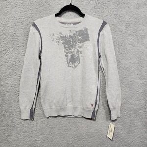 Vintage Y2K Guess‎ Boys Medium Gray Sweater Crew Neck Raw Hem NWT